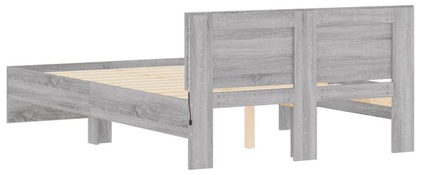 Okvir kreveta s uzglavljem i LED boja hrasta 135x190 cm - Siva / 135 x 190 cm