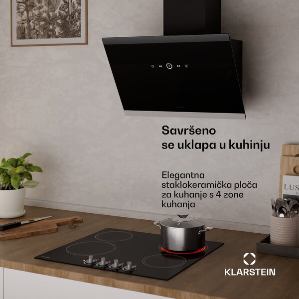 Klarstein Staklokeramička ploča za kuhanje EasyCook | 4 zone za kuhanje | 6000 W | 11 razina snage | 60 cm
