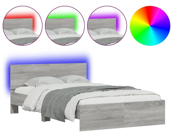 Okvir kreveta s uzglavljem i LED boja hrasta 135x190 cm - Siva / 135 x 190 cm
