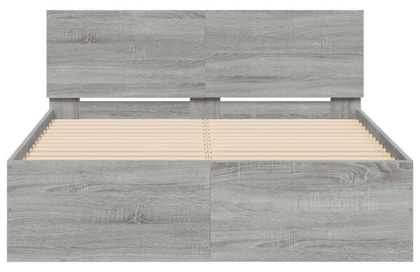 Okvir kreveta s uzglavljem i LED boja hrasta 135x190 cm - Siva / 135 x 190 cm