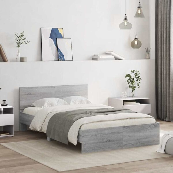 Okvir kreveta s uzglavljem i LED boja hrasta 135x190 cm - Siva / 135 x 190 cm