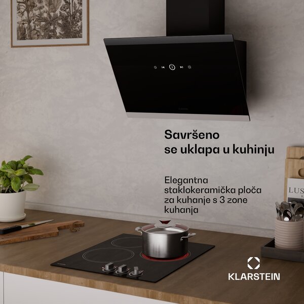 Klarstein Staklokeramička ploča za kuhanje EasyCook | 3 zone kuhanja | 4700 W | 11 razina snage | 45 cm