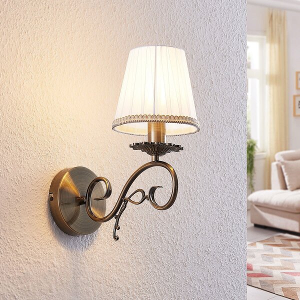Lindby zidna lampa Finnick, antikni mesing, 34 cm, E14, prigušiva, Bronca / stari mesing, Dnevni boravak/blagovaonica, Tkanina / tekstil