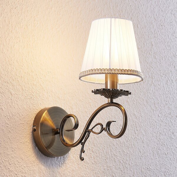 Lindby zidna lampa Finnick, antikni mesing, 34 cm, E14, prigušiva, Bronca / stari mesing, Dnevni boravak/blagovaonica, Tkanina / tekstil