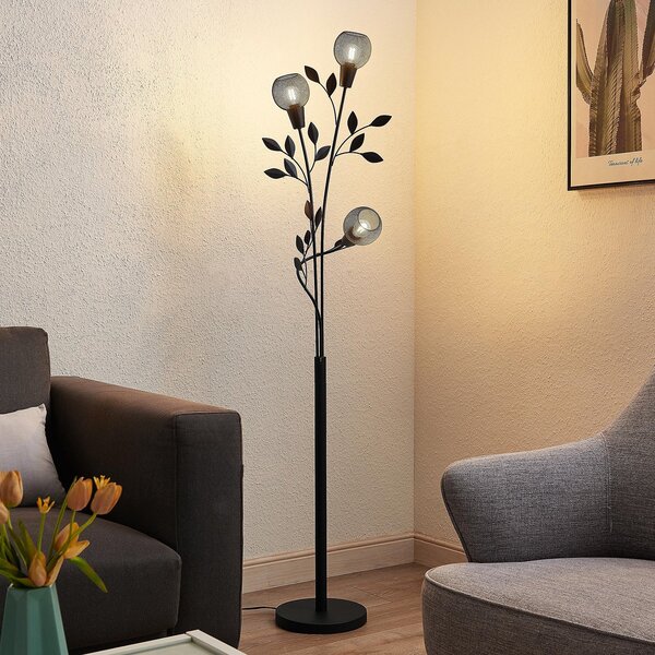 Lindby Florentine podna lampa Kanye, 160 cm, crna, 3 žarulje., Crno, Dnevni boravak/blagovaonica, Metal