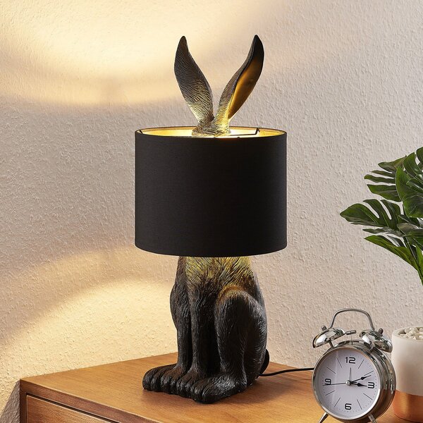 Lindby stolna lampa Lorentina, 56 cm, zec, crna, tekstil, Crno, Dnevni boravak/blagovaonica, Tkanina / tekstil