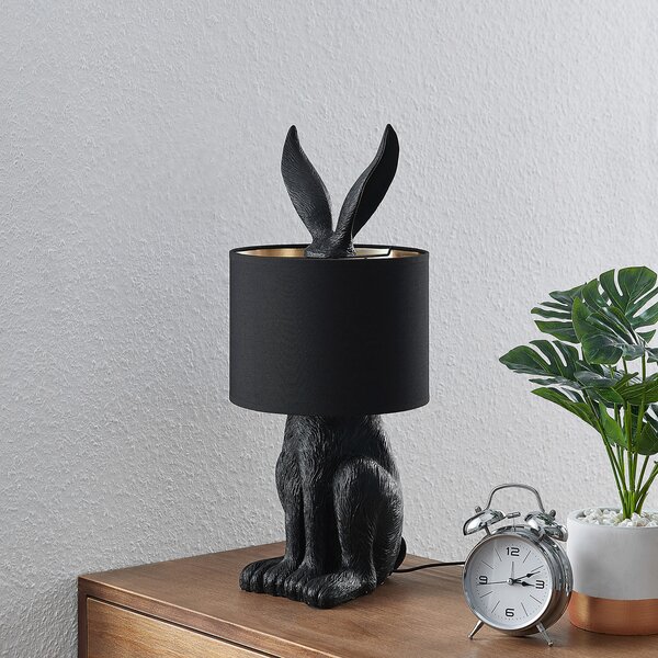 Lindby stolna lampa Lorentina, 56 cm, zec, crna, tekstil, Crno, Dnevni boravak/blagovaonica, Tkanina / tekstil