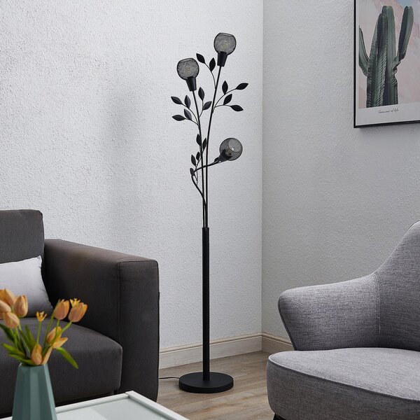 Lindby Florentine podna lampa Kanye, 160 cm, crna, 3 žarulje., Crno, Dnevni boravak/blagovaonica, Metal