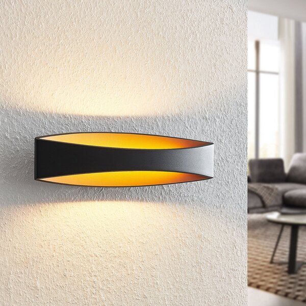 Arcchio LED zidna svjetiljka Jelle, 44 cm, crna/zlatna, gore/dolje, Crno, Dnevni boravak/blagovaonica, Metal