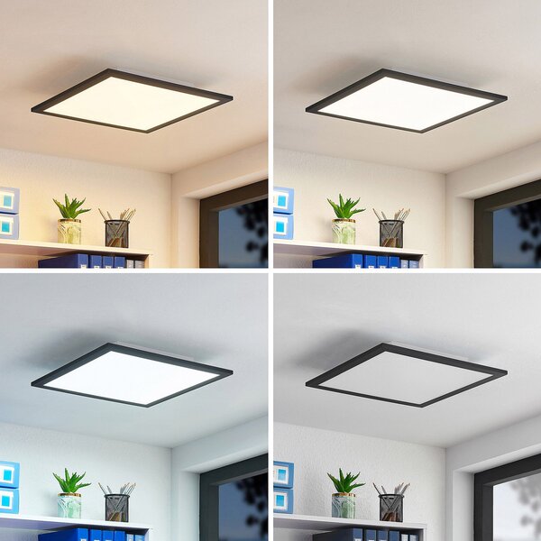 Lindby LED panel Nelios, 40 x cm, CCT, crni, metal, prigušiva, Crno, Kuhinja, Plastika