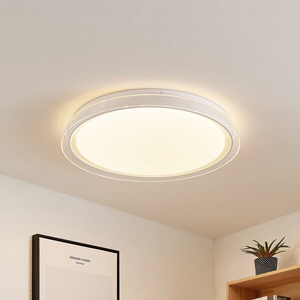 Lindby LED stropna svjetiljka Sleya Ø 50 cm, bijela, CCT, prigušiva, prigušiva, Bijela, Dnevni boravak/blagovaonica, Plastika