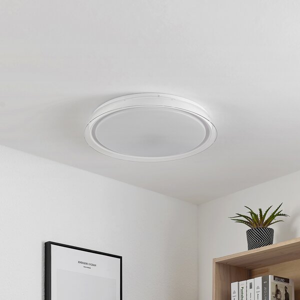 Lindby LED stropna svjetiljka Sleya Ø 50 cm, bijela, CCT, prigušiva, prigušiva, Bijela, Dnevni boravak/blagovaonica, Plastika