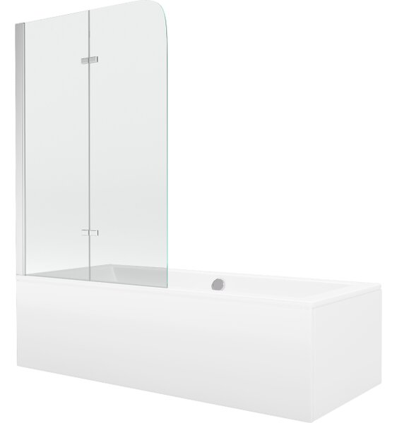 Mexen Cube pravokutna kada 180 x 80 cm s oblogom i 2-krilnim paravanom 100 cm, prozirna, krom - 550518080X9010020100
