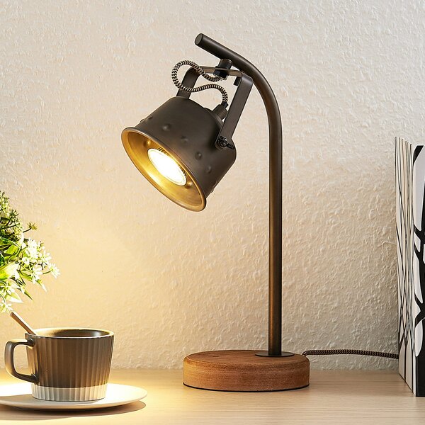 Lindby stolna lampa Rubinjo, 37cm, crna, drvo, metal, GU10, Crno, Dnevni boravak/blagovaonica, Metal, Stolni stol