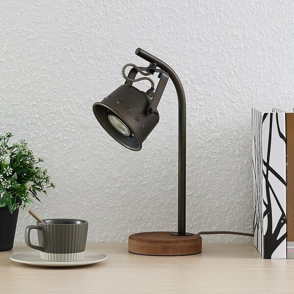 Lindby stolna lampa Rubinjo, 37cm, crna, drvo, metal, GU10, Crno, Dnevni boravak/blagovaonica, Metal, Stolni stol