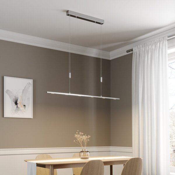 Lucande LED viseća lampa Arnik, 120 cm, boja nikla, mogućnost prigušivanja, prigušiva, Metalik, Dnevni boravak/blagovaonica, Metal
