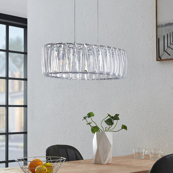 Lindby viseća lampa Sofia, 68 cm, 3 žarulje, E14, krom/prozirno, prigušiva, Providna, Dnevni boravak/blagovaonica, Plastika