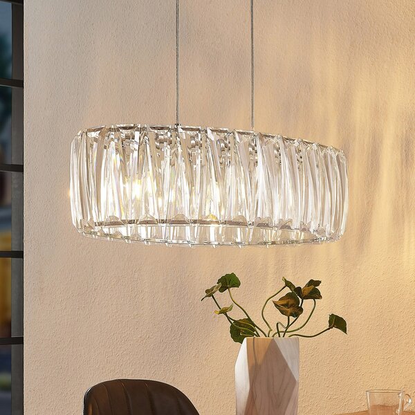 Lindby viseća lampa Sofia, 68 cm, 3 žarulje, E14, krom/prozirno, prigušiva, Providna, Dnevni boravak/blagovaonica, Plastika