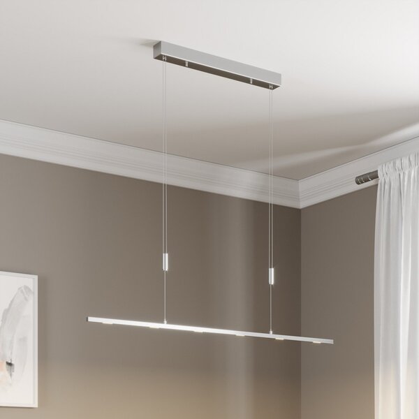 Lucande LED viseća lampa Arnik, 120 cm, boja nikla, mogućnost prigušivanja, prigušiva, Metalik, Dnevni boravak/blagovaonica, Metal