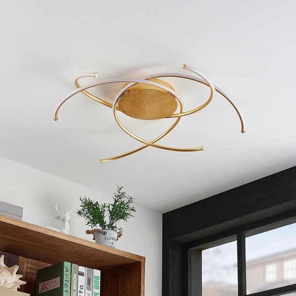 Lindby LED stropna svjetiljka Yareli, zlatna, metalna, Ø 70cm, prigušiva, Zlato / mjed, Dnevni boravak/blagovaonica, Metal