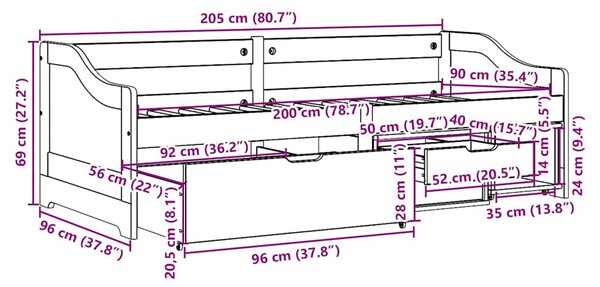 Dnevni krevet s 3 ladice bez madraca IRUN bijelo&roza 90x200 cm - Ružičasti / N/A