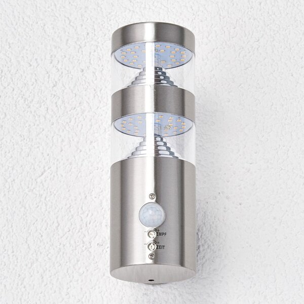 Lindby LED vanjska zidna svjetiljka Lanea, 22 cm, nehrđajući čelik, senzor, Metalik, Nehrđajući čelik