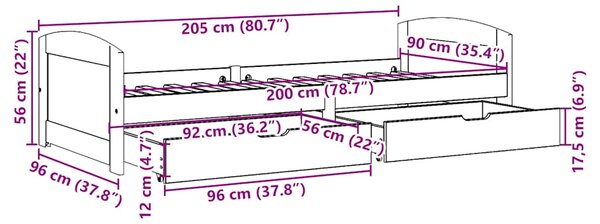 Dnevni krevet s 2 ladice bez madraca IRUN bijelo&roza 90x200 cm - Ružičasti / Default