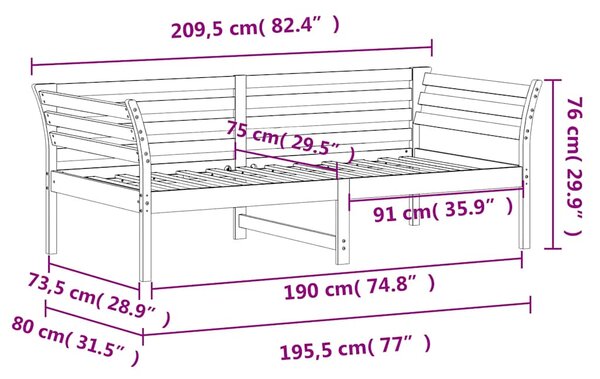 Dnevni krevet bez madraca bijeli 75x190 cm od masivne borovine - Bijela / 75 x 190 cm