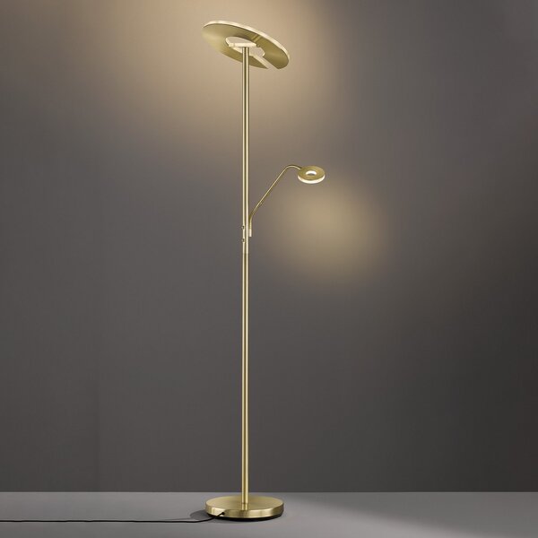 FISCHER & HONSEL LED podna lampa Dent, boja mesinga, 180 cm, CCT, 2 žarulje, prigušiva, Zlato / mjed, Dnevni boravak/blagovaonica, Metal, Svjetlo za čitanje