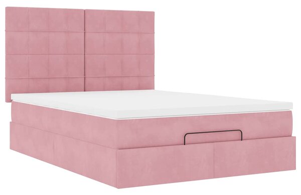 Otomanski krevet s madracima&LED ružičasti 140x190cm baršunasti - Ružičasti / 140 x 190 cm