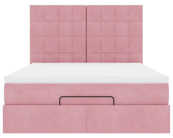 Otomanski krevet s madracima&LED ružičasti 140x190cm baršunasti - Ružičasti / 140 x 190 cm