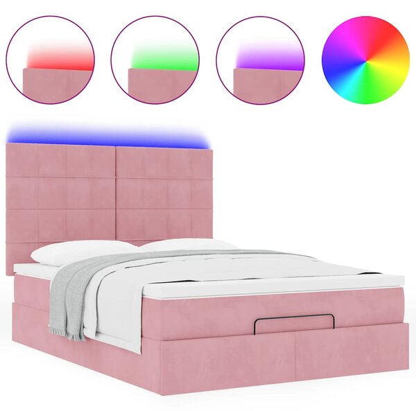 Otomanski krevet s madracima&LED ružičasti 140x190cm baršunasti - Ružičasti / 140 x 190 cm