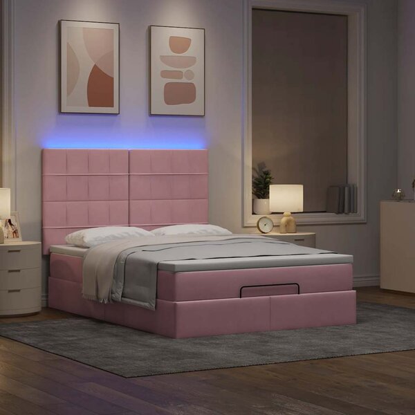 Otomanski krevet s madracima&LED ružičasti 140x190cm baršunasti - Ružičasti / 140 x 190 cm