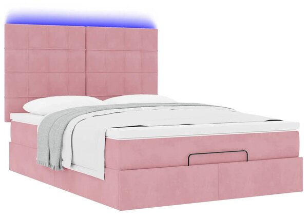 Otomanski krevet s madracima&LED ružičasti 140x190cm baršunasti - Ružičasti / 140 x 190 cm