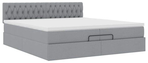 Otomanski krevet s madracem svijetlosivi 200x200 cm tkanine - Siva / 200 x 200 cm
