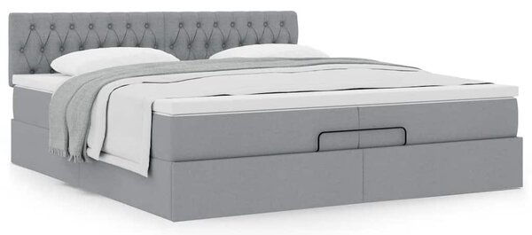 Otomanski krevet s madracem svijetlosivi 200x200 cm tkanine - Siva / 200 x 200 cm