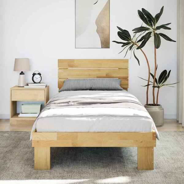 Okvir kreveta uzglavljem bez madraca 75x190 cm puno drvo hrast - Smeđa / 75 x 190 cm