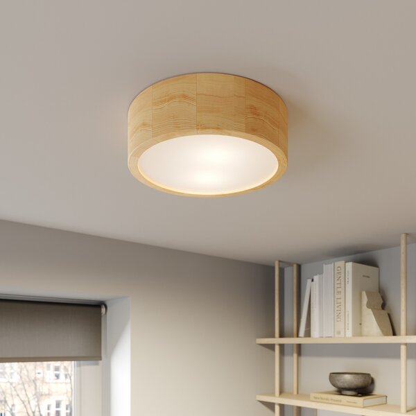 TEMAR LIGHTING Cleo stropno svjetlo, Ø 27,5 cm, 2 žarulje, borovina, E27, prigušiva, Drvo, Dnevni boravak/blagovaonica, Drvo