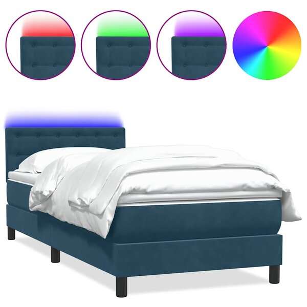 Box Spring krevet s madracem i LED tamnoplavi 80x220 cm baršunasti - Plava / 80 x 220 cm