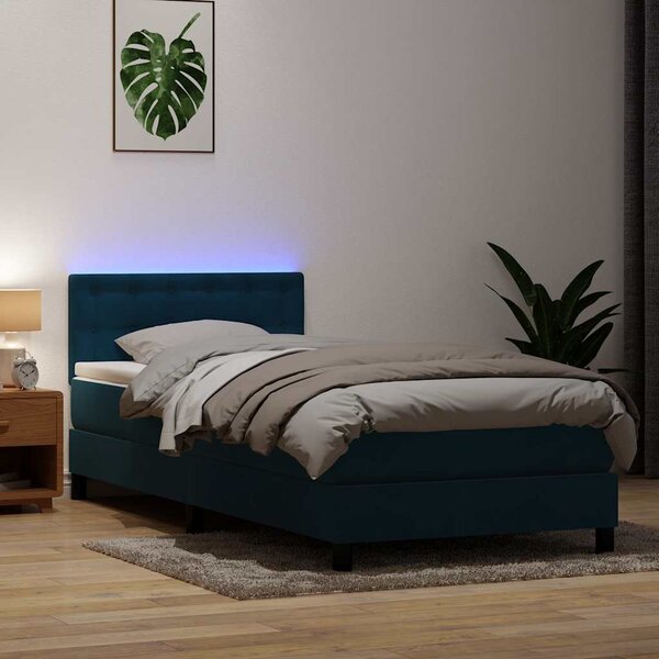 Box Spring krevet s madracem i LED tamnoplavi 80x220 cm baršunasti - Plava / 80 x 220 cm
