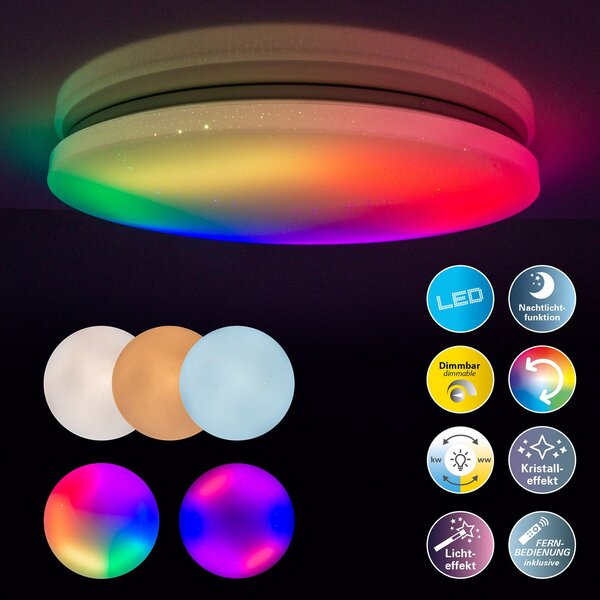 Näve Rainbow LED stropna svjetiljka, prigušiva, RGBW, noćno svjetlo, prigušiva, Bijela, Područje hodnika, Plastika