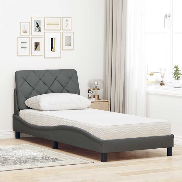 Krevet s madracem tamnosivi 90x200 cm od tkanine - Siva / 90 x 200 cm