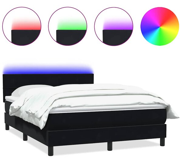 Box Spring krevet s madracem i LED crni 160x210 cm baršunasti - Crna / 160 x 210 cm