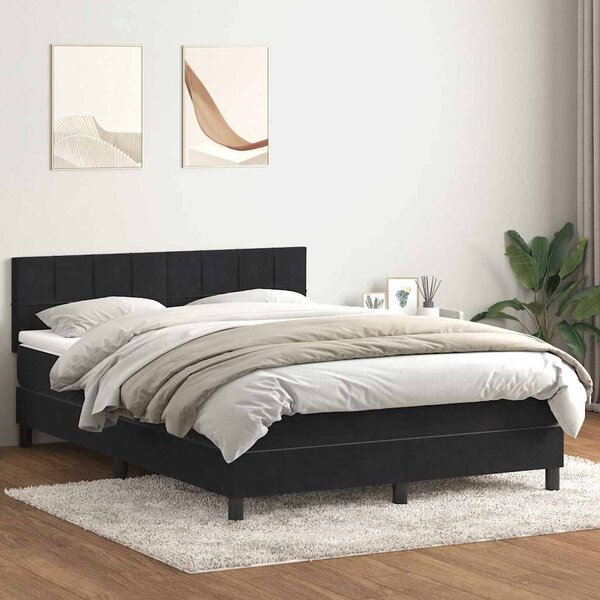 Box Spring krevet s madracem i LED crni 160x210 cm baršunasti - Crna / 160 x 210 cm