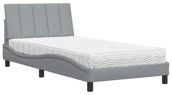 Krevet s madracem Hanko svjetlosivi 100x200 cm od tkanine - Siva / 100 x 200 cm