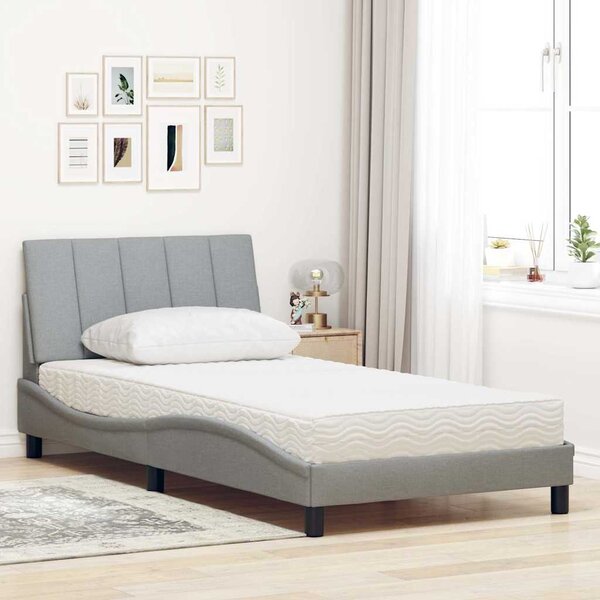 Krevet s madracem Hanko svjetlosivi 100x200 cm od tkanine - Siva / 100 x 200 cm