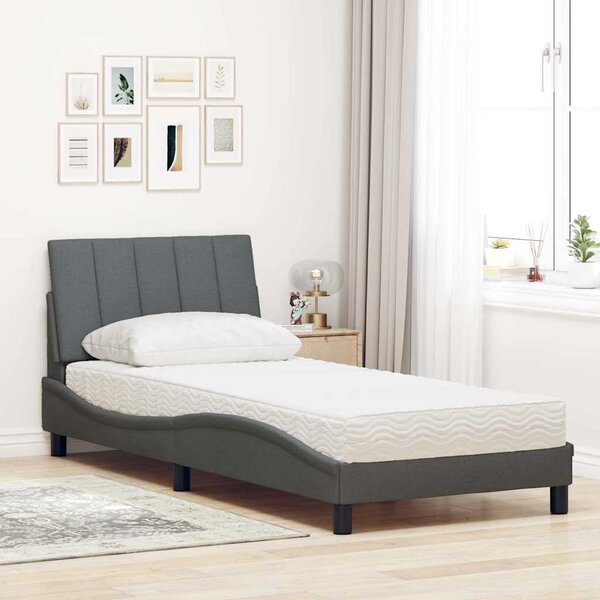 Krevet s madracem Hanko tamnosivi 90x200 cm od tkanine - Siva / 90 x 200 cm