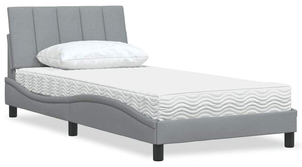 Krevet s madracem Hanko svjetlosivi 100x200 cm od tkanine - Siva / 100 x 200 cm