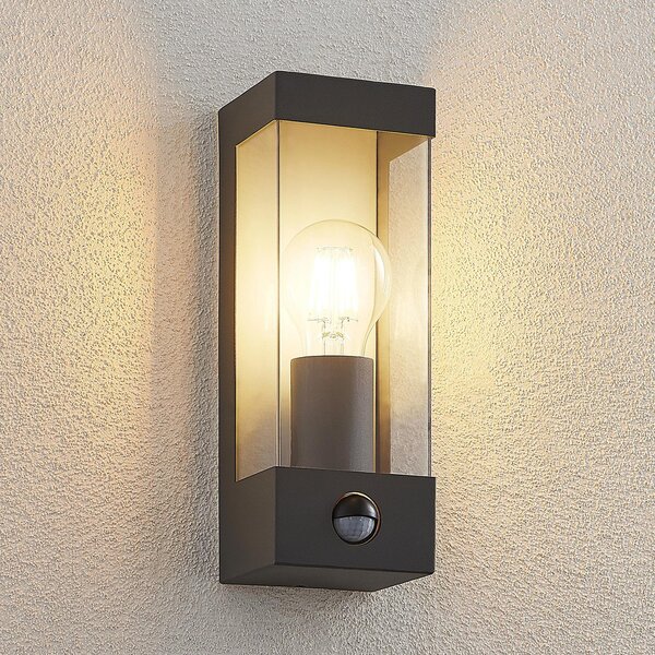 Lindby vanjska zidna lampa Tilian, senzor, visina 25 cm, antracit, prigušiva, Sivo, Metal