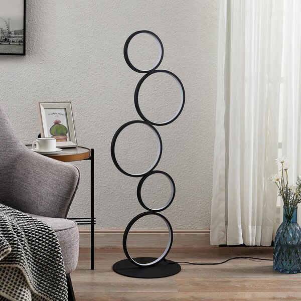Lindby LED podna lampa Jacek, crna, metal, 110 cm, prstenovi, Crno, Dnevni boravak/blagovaonica, Metal